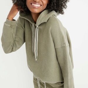 Aerie New Love Corded Cropped Hoodie Green